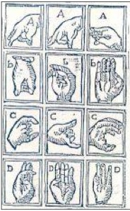 Manos alfabéticas de Cosme Rossellio, 1579 (detalle)