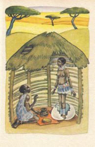 Lámina del cuento africano “la muchacha del huevo de avestruz”